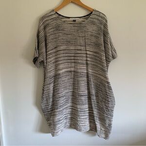 Ceri Hoover Textured Linen Tunic with Pockets, Cream / Navy, Medium